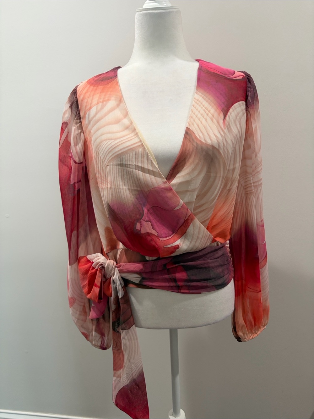 Express “Watercolor” Faux Wrap-Front Blouse - Picture 7 of 8